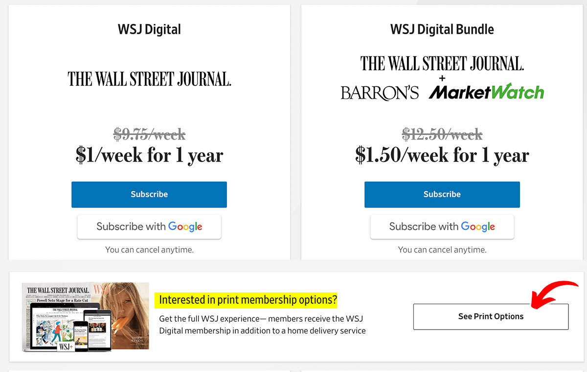 wsj print pricing