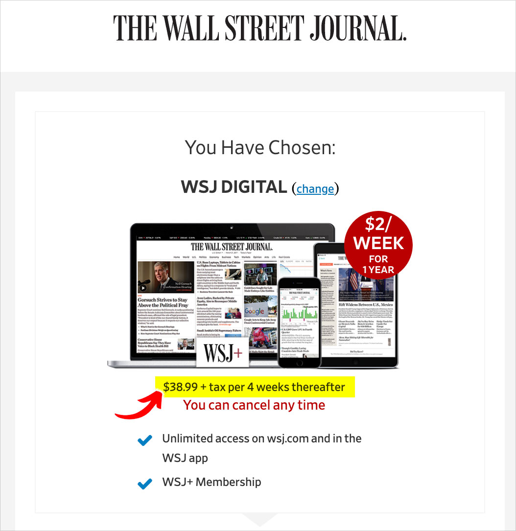 wsj subscription renewal price